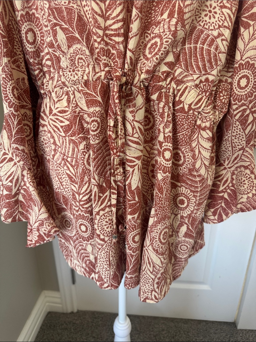 Boho Floral Button-Front Tunic Top - Rust Cream - Picture 3 of 4